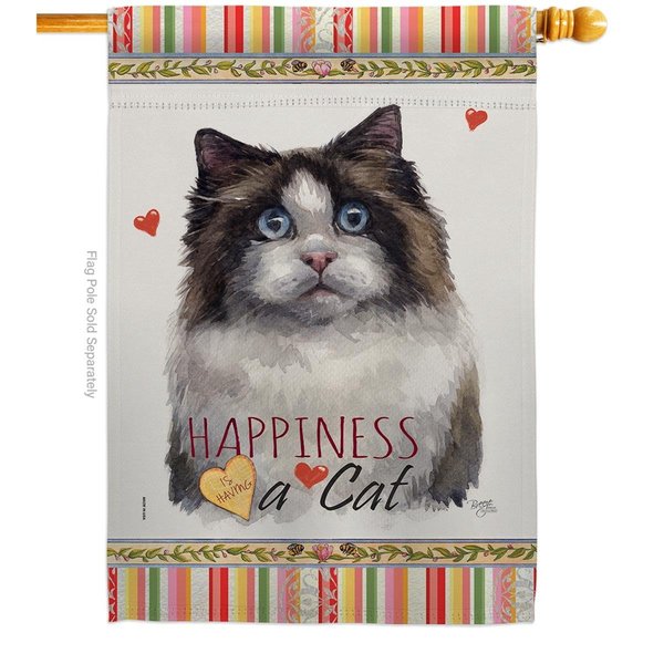 Gardencontrol 28 x 40 in. Cat Mitted Ragdoll Happiness Double-Sided Decorative Vertical House Flag GA2057215
